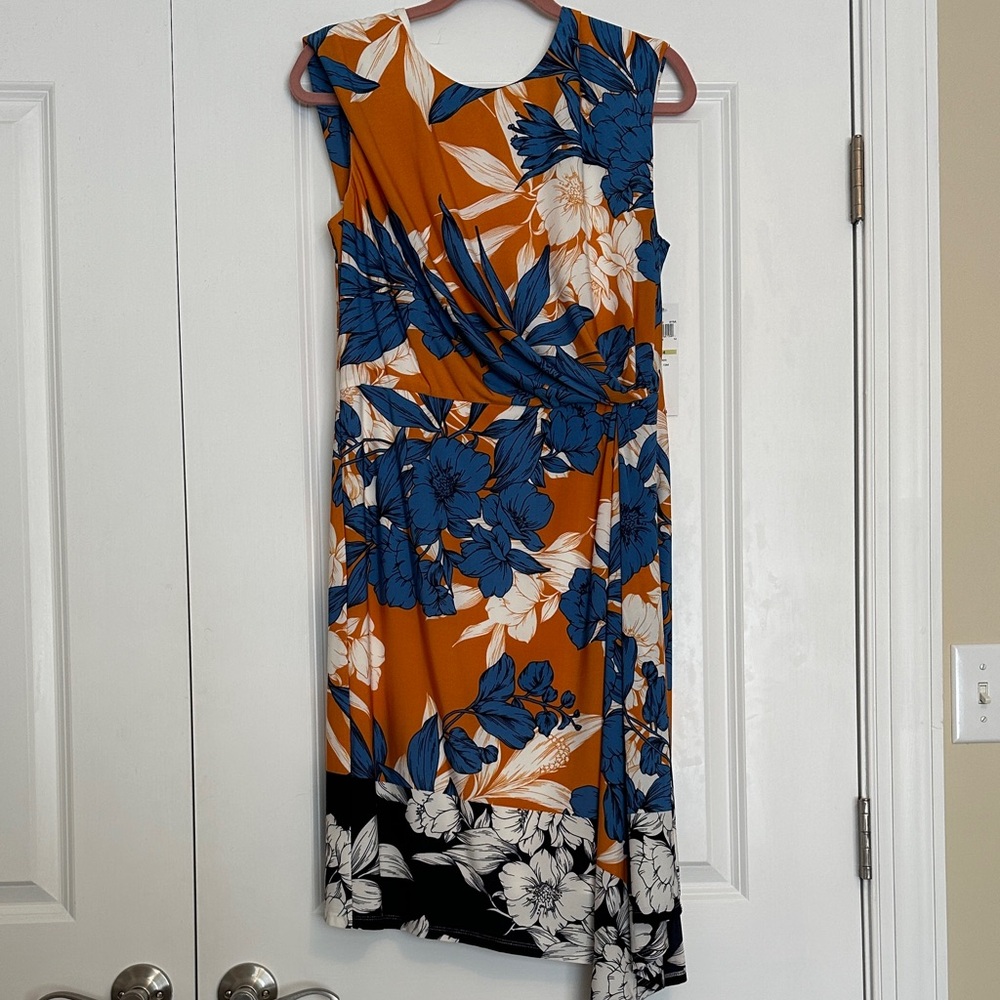 NWT Floral Orange and Blue Dress Sz 14